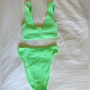ASOS lime green crinkly stretchy bikini set size small medium xsmall swimsuit